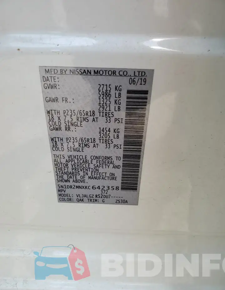 5N1DR2MNXKC642358 Photo# 14