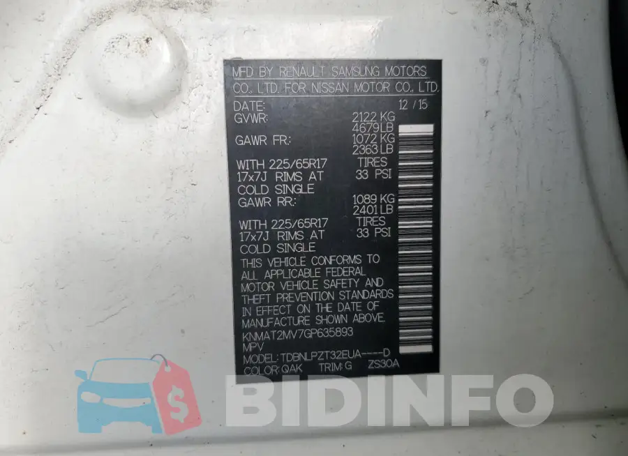 KNMAT2MV7GP635893 Photo# 14