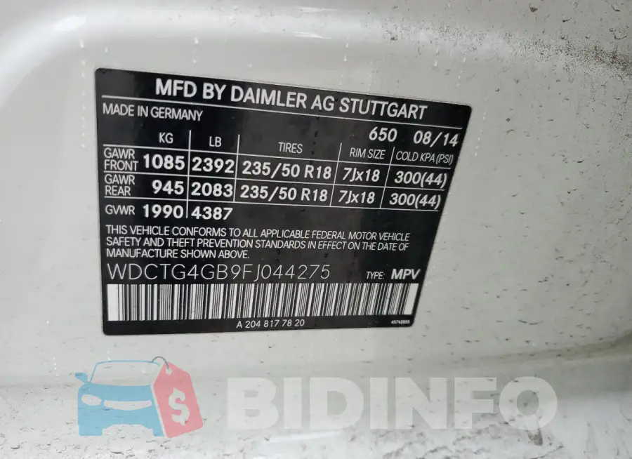 WDCTG4GB9FJ044275 Photo# 13