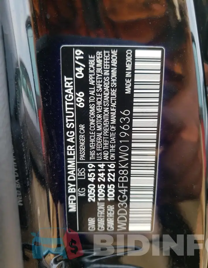 WDD3G4FB8KW019636 Photo# 12