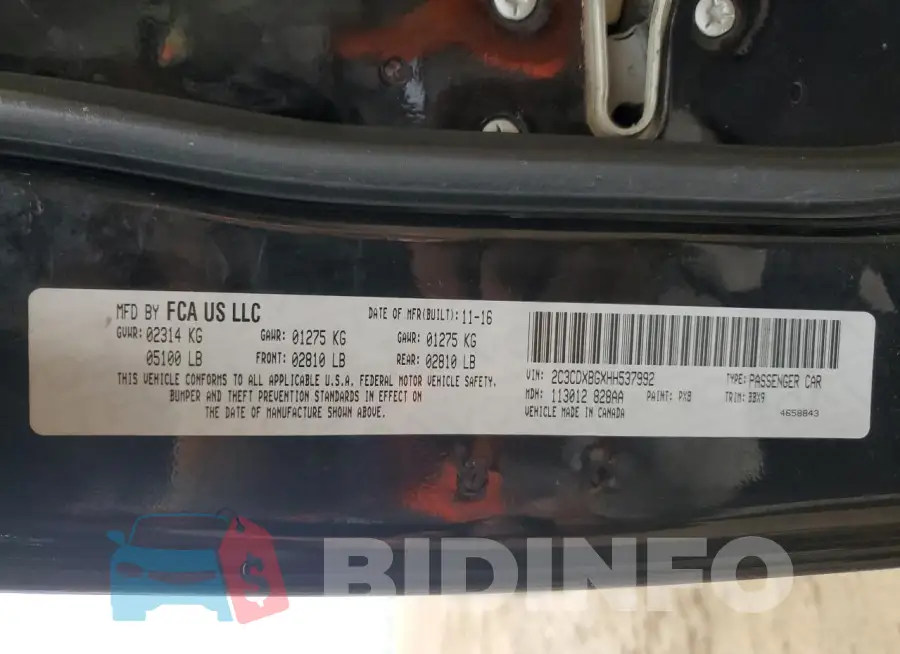2C3CDXBGXHH537992 Photo# 12