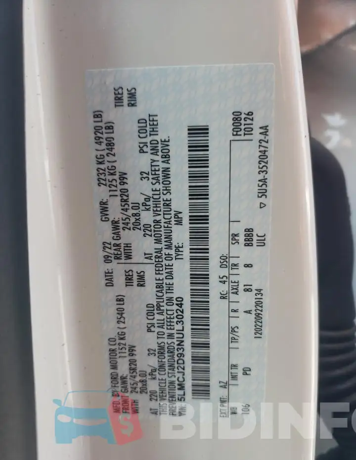 5LMCJ2D93NUL30240 Photo# 14