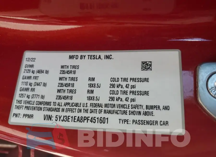 5YJ3E1EA8PF451601 Photo# 12
