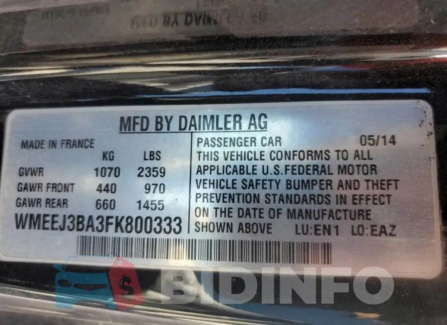 WMEEJ3BA3FK800333 Photo# 13