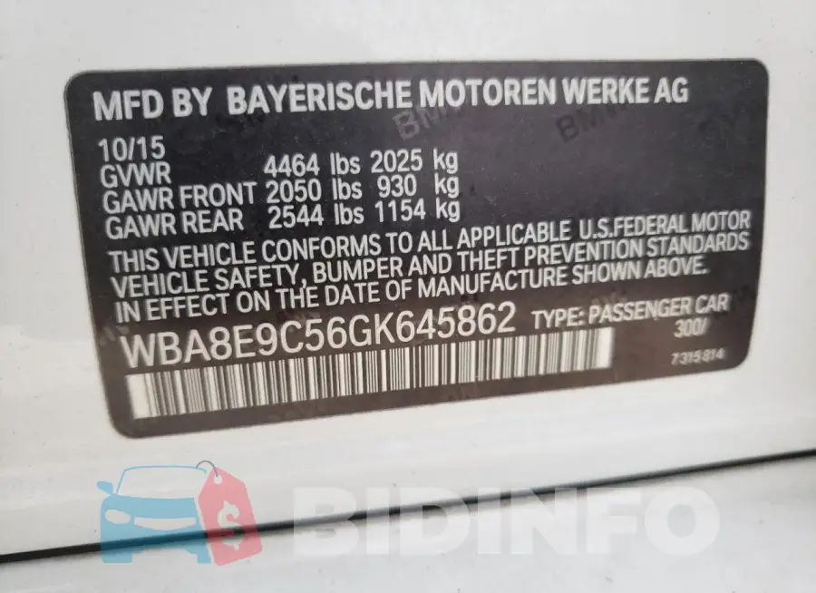 WBA8E9C56GK645862 Photo# 12