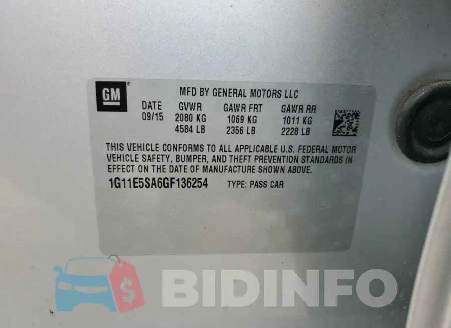 1G11E5SA6GF136254 Photo# 12