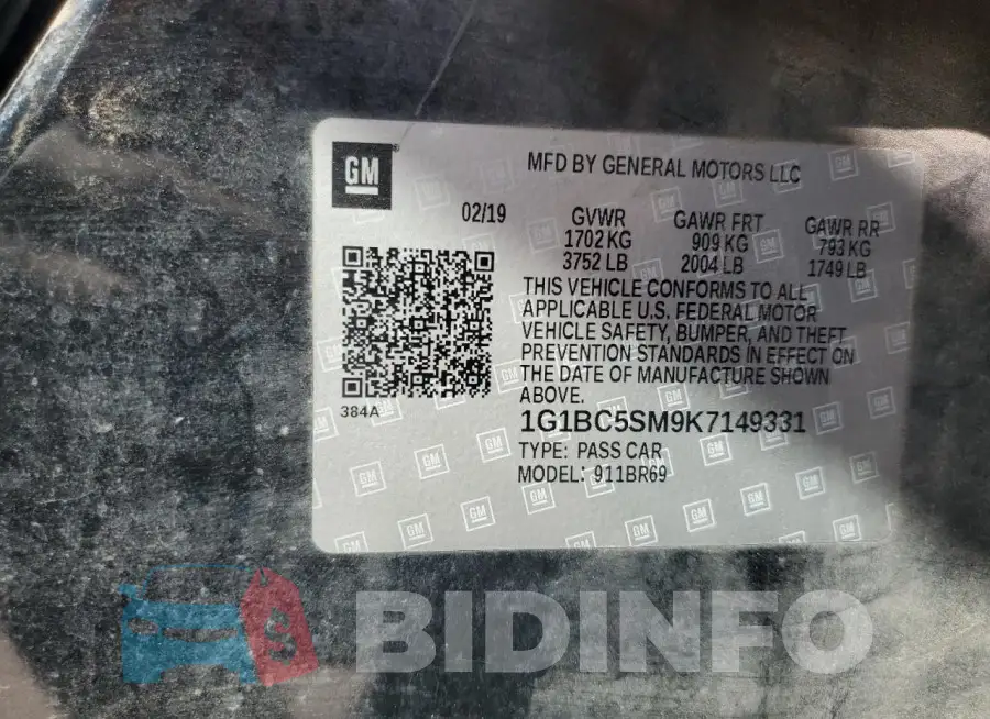 1G1BC5SM9K7149331 Photo# 13
