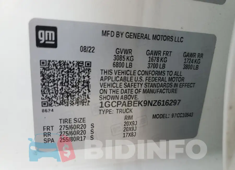 1GCPABEK9NZ616297 Photo# 12