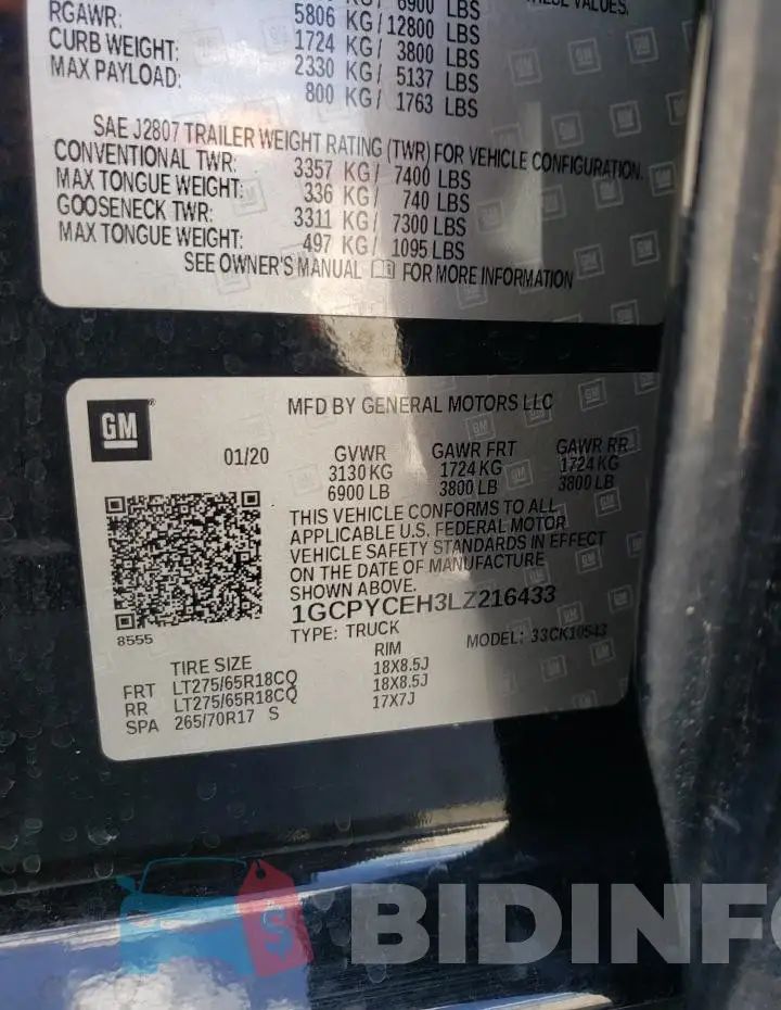 1GCPYCEH3LZ216433 Photo# 12