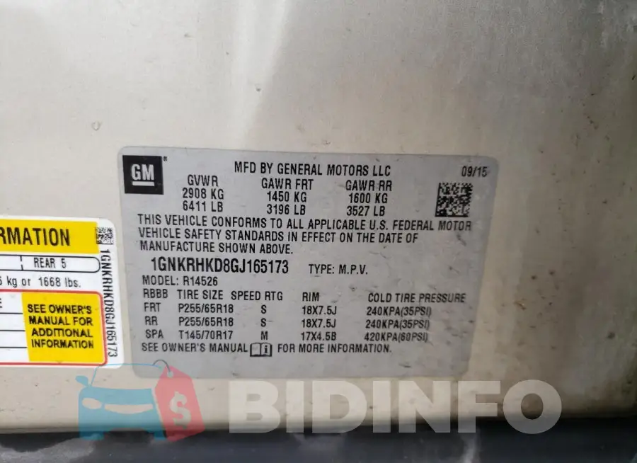 1GNKRHKD8GJ165173 Photo# 12