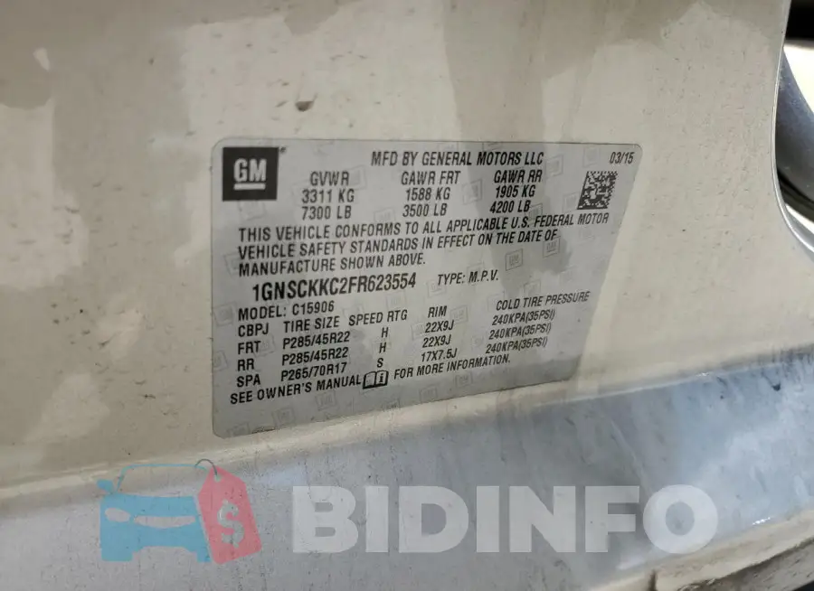 1GNSCKKC2FR623554 Photo# 13