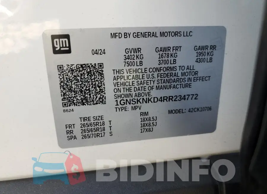 1GNSKNKD4RR234772 Photo# 13