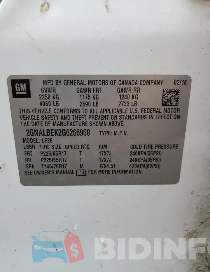 2GNALBEK2G6266968 Photo# 13