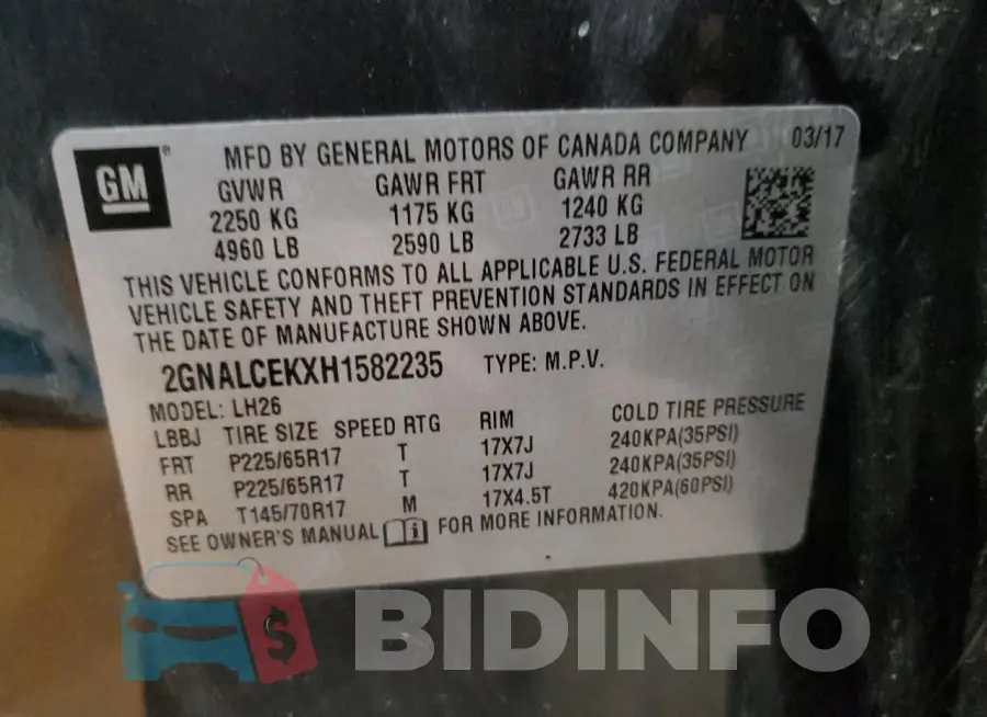 2GNALCEKXH1582235 Photo# 12