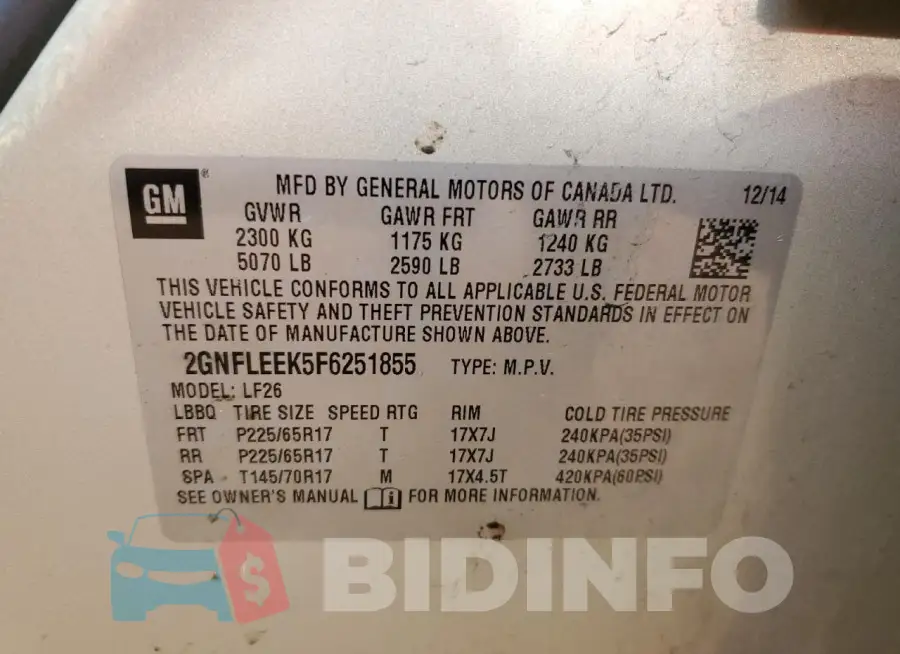 2GNFLEEK5F6251855 Photo# 14