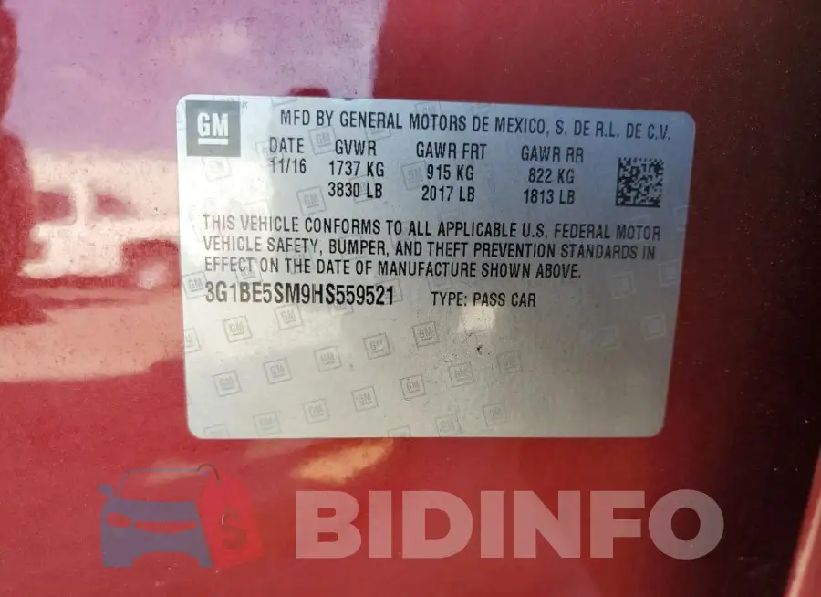 3G1BE5SM9HS559521 Photo# 13