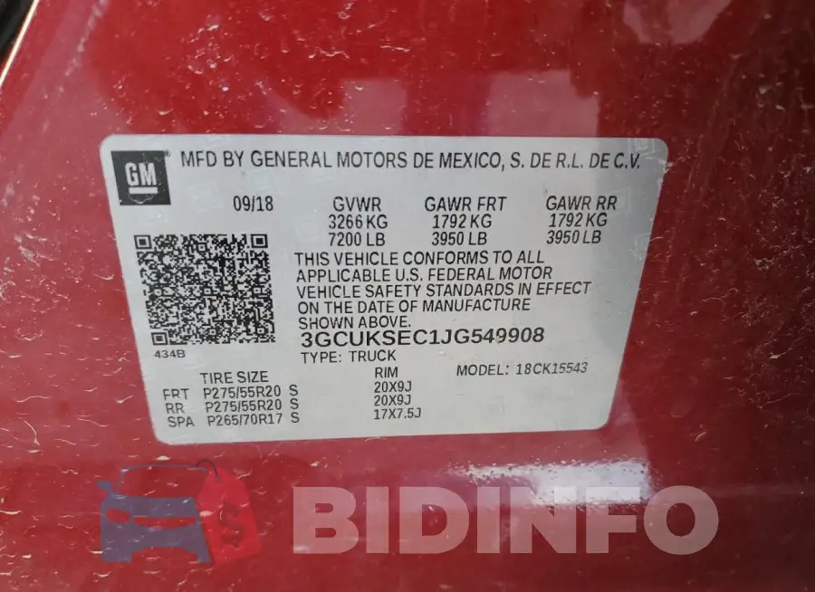 3GCUKSEC1JG549908 Photo# 13