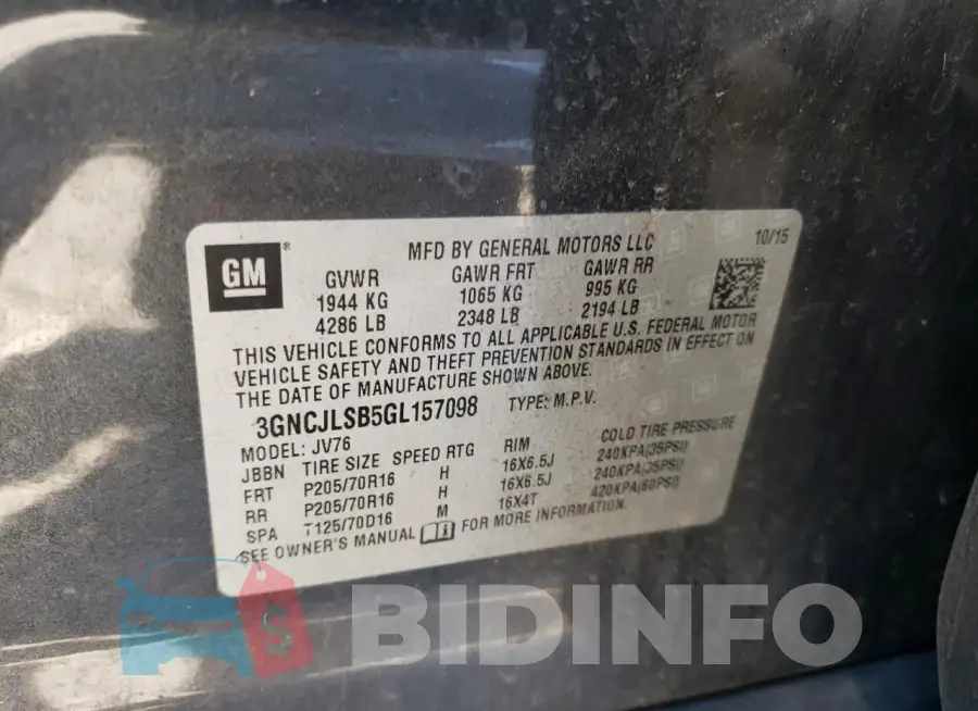 3GNCJLSB5GL157098 Photo# 13