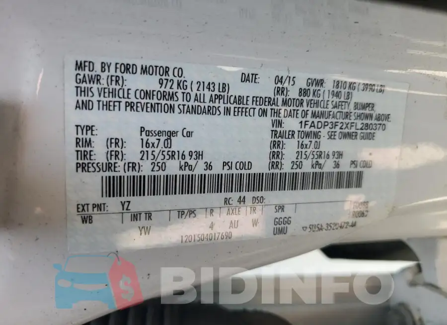 1FADP3F2XFL280370 Photo# 12
