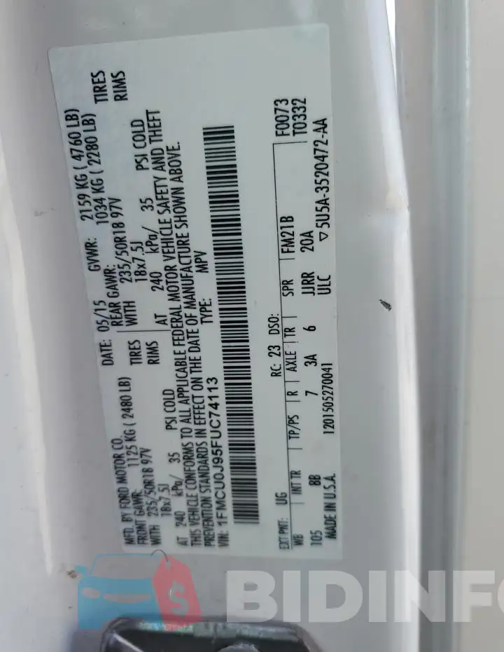 1FMCU0J95FUC74113 Photo# 13