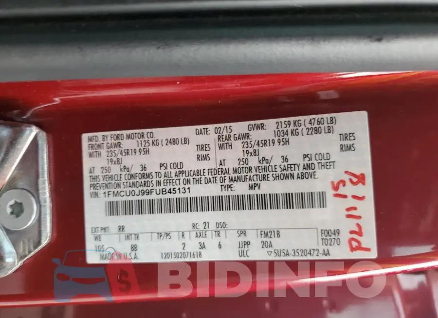 1FMCU0J99FUB45131 Photo# 13
