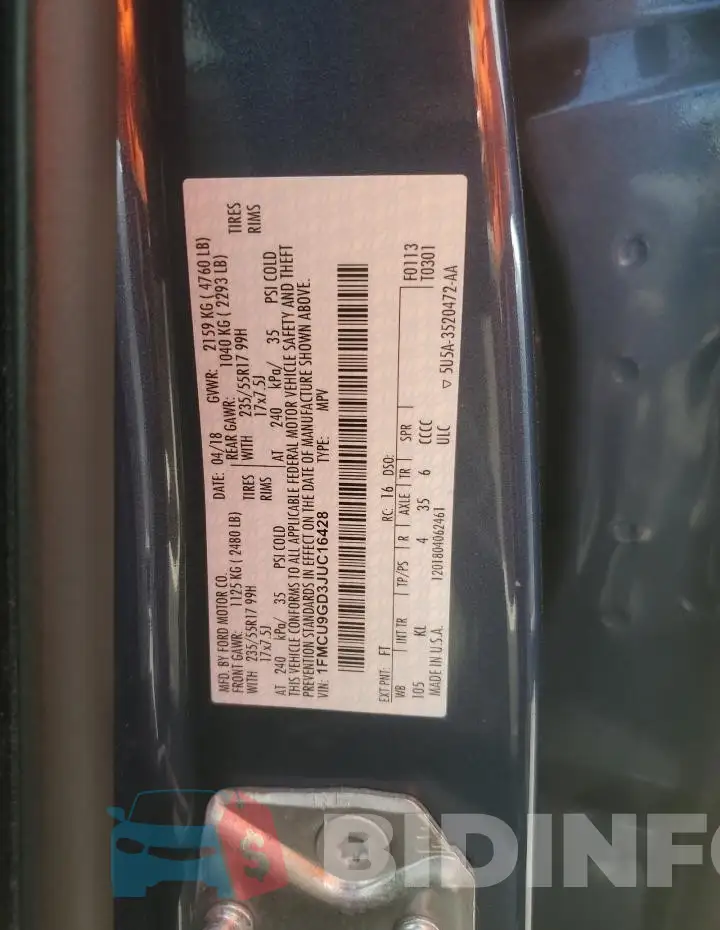 1FMCU9GD3JUC16428 Photo# 13