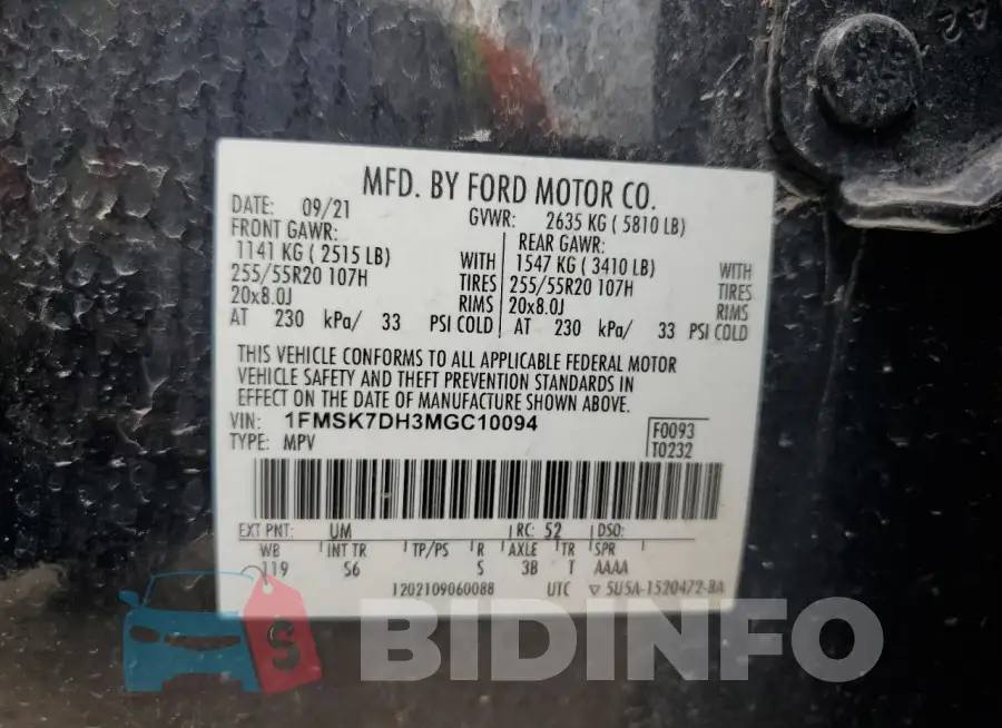 1FMSK7DH3MGC10094 Photo# 13