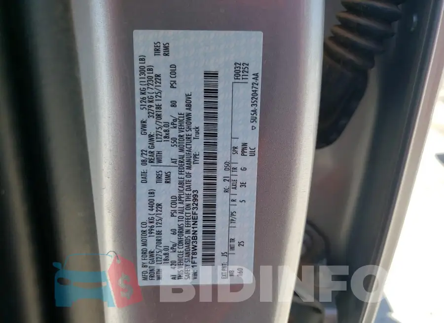 1FT8W3BN1NEF32993 Photo# 13