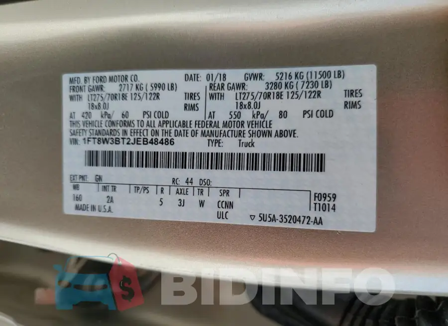 1FT8W3BT2JEB48486 Photo# 12