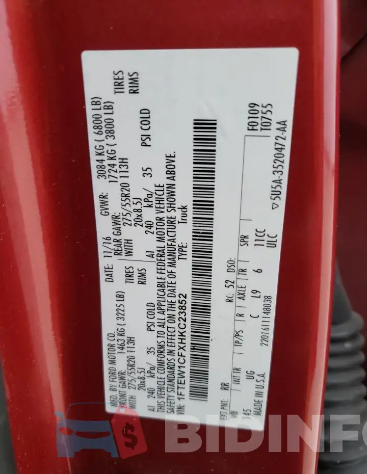 1FTEW1CFXHKC23852 Photo# 12