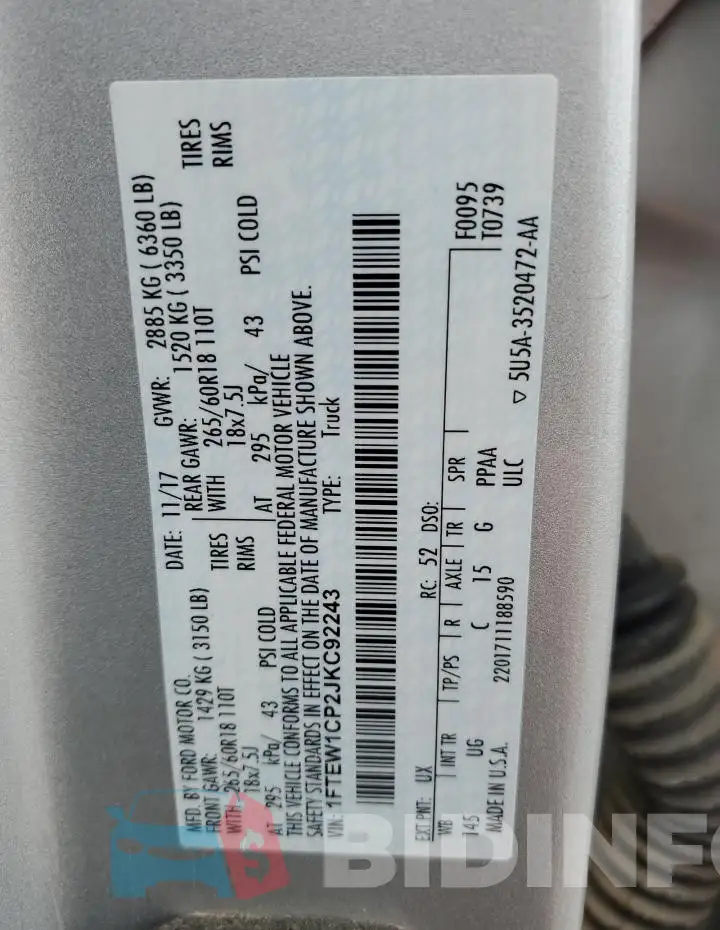 1FTEW1CP2JKC92243 Photo# 12