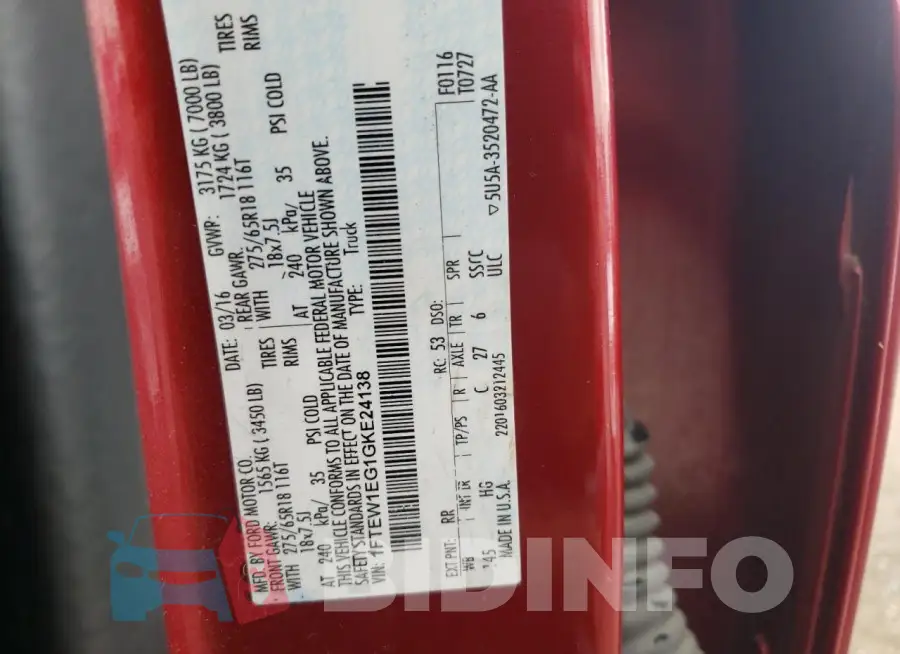 1FTEW1EG1GKE24138 Photo# 13