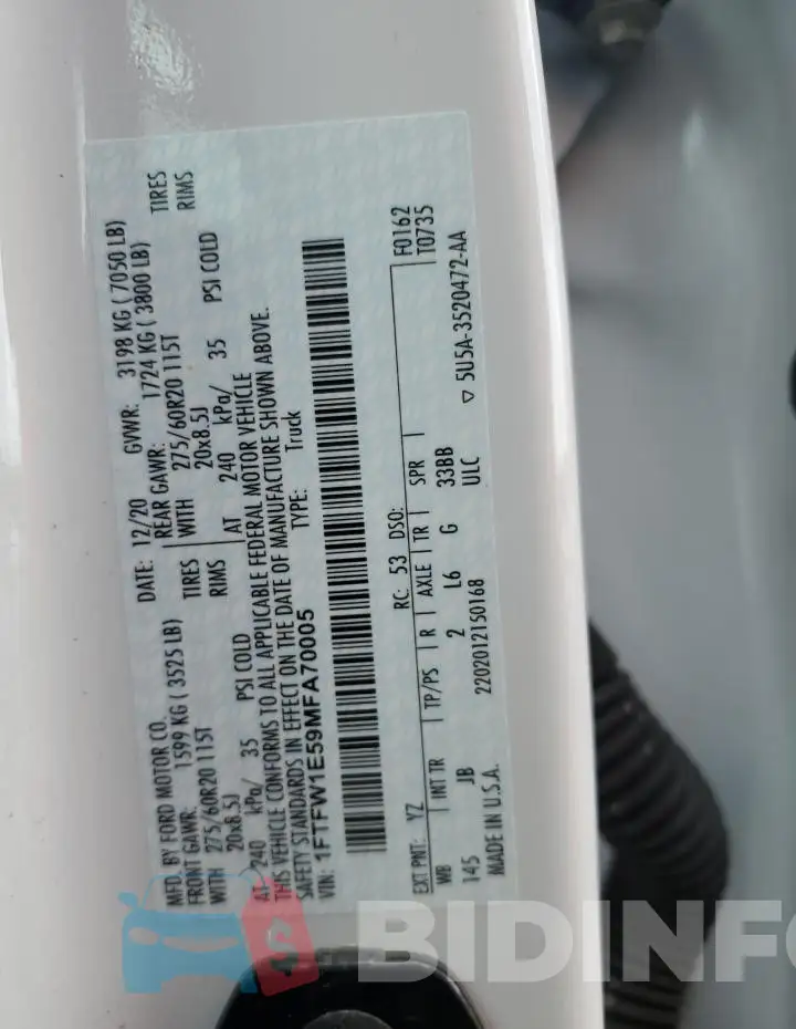 1FTFW1E59MFA70005 Photo# 14