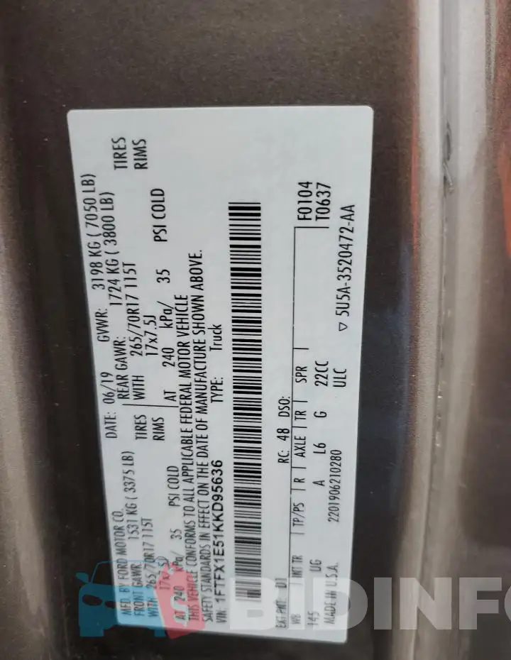 1FTFX1E51KKD95636 Photo# 12