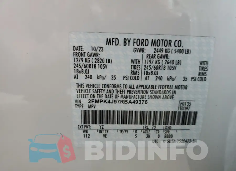 2FMPK4J97RBA49376 Photo# 14