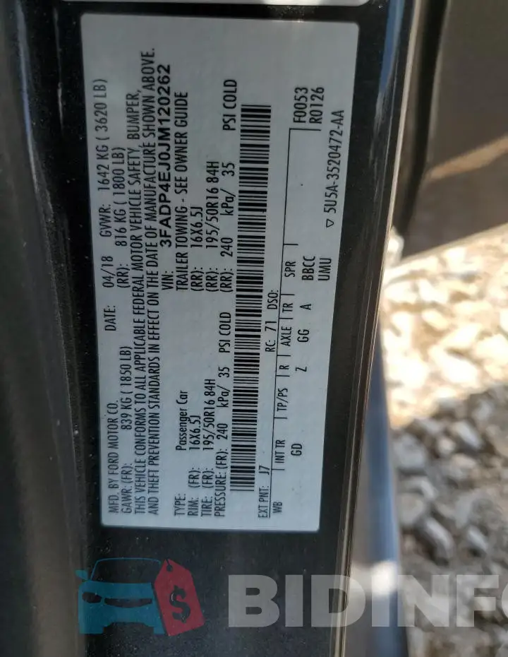 3FADP4EJ0JM120262 Photo# 13