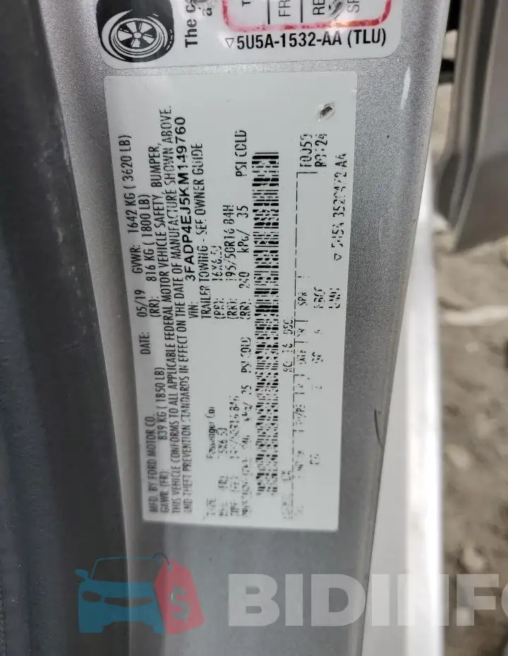 3FADP4EJ5KM149760 Photo# 12
