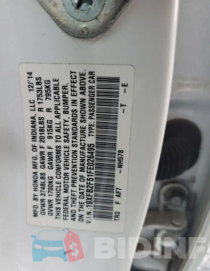 19XFB2F51FE026495 Photo# 12