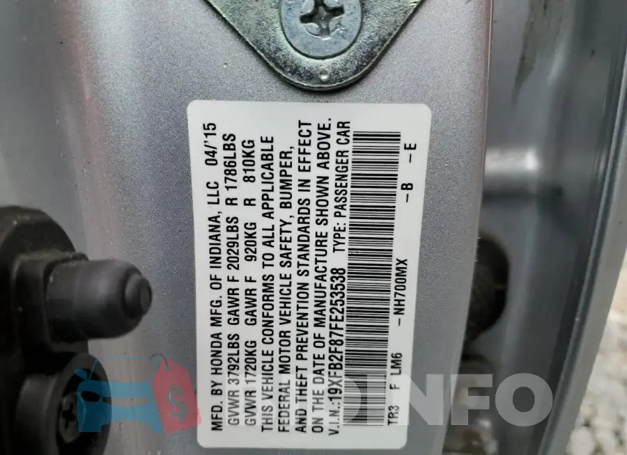 19XFB2F87FE253538 Photo# 12