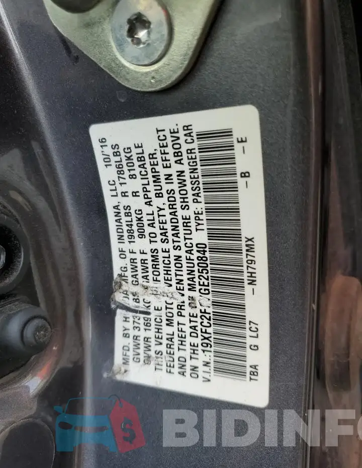 19XFC2F57GE250840 Photo# 13