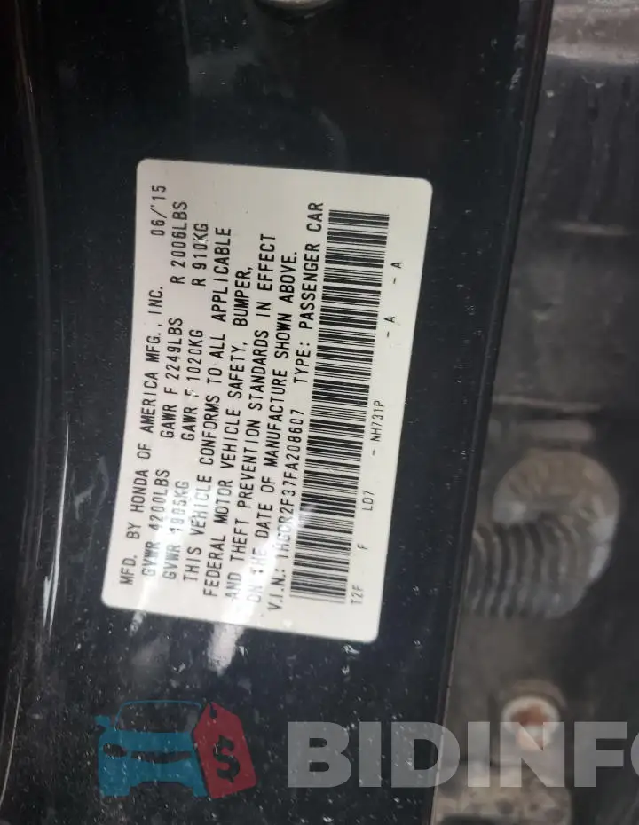 1HGCR2F37FA208607 Photo# 12