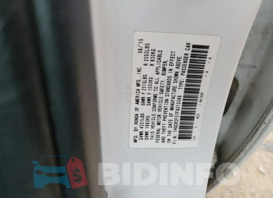 1HGCR2F57FA215588 Photo# 12