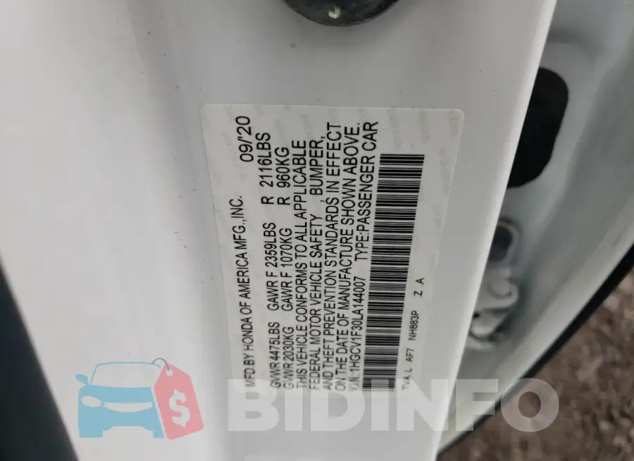 1HGCV1F30LA144007 Photo# 12