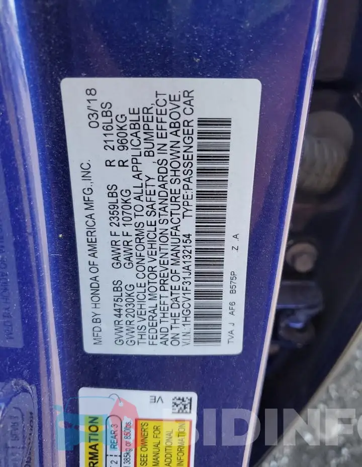 1HGCV1F31JA132154 Photo# 12