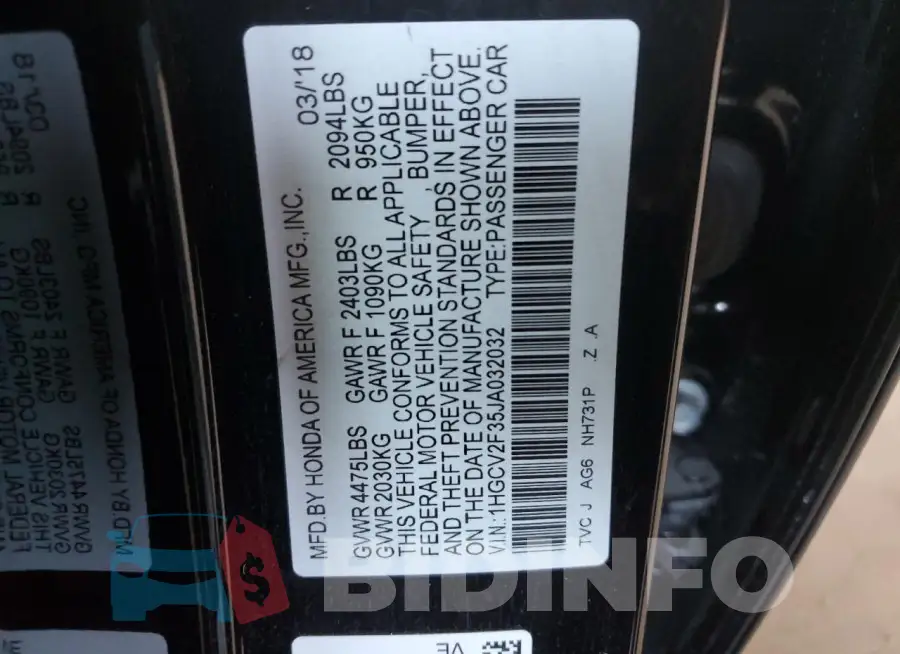 1HGCV2F35JA032032 Photo# 12