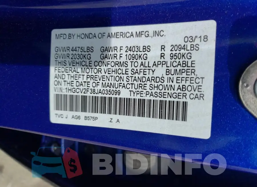 1HGCV2F38JA035099 Photo# 12