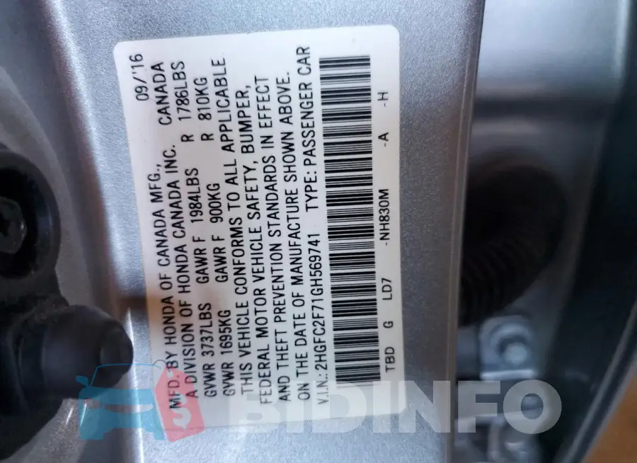 2HGFC2F71GH569741 Photo# 12