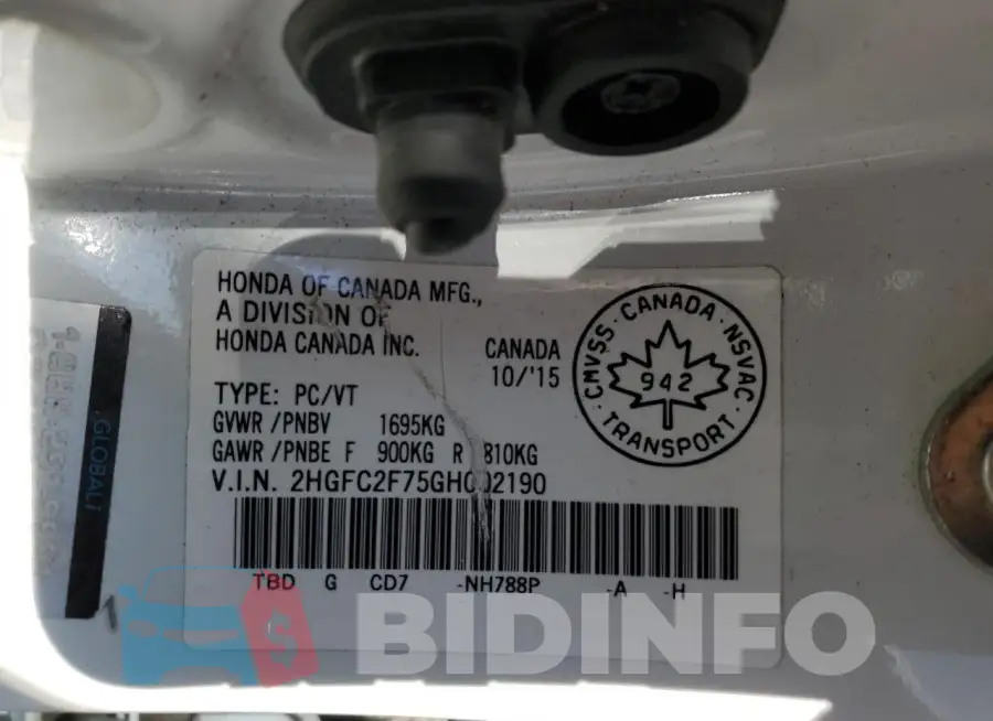 2HGFC2F75GH002190 Photo# 13