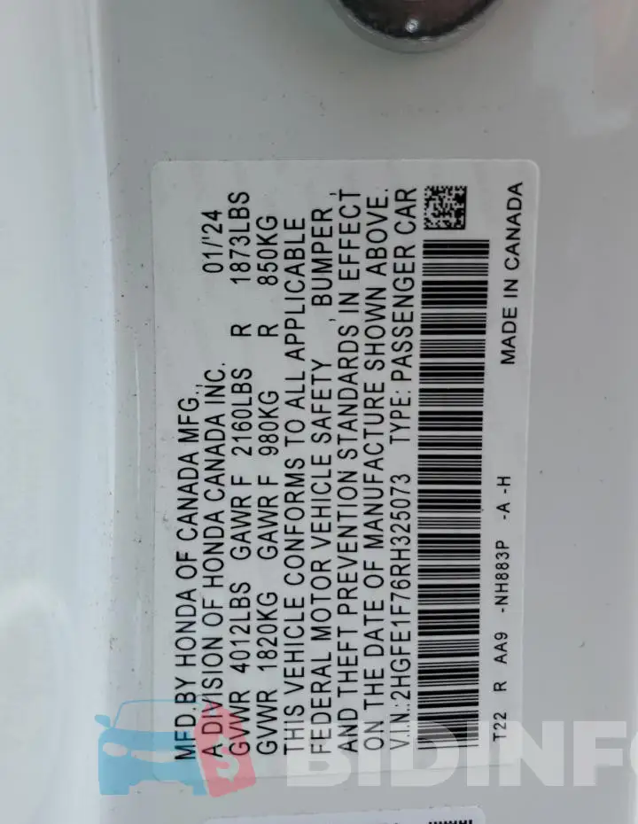 2HGFE1F76RH325073 Photo# 12
