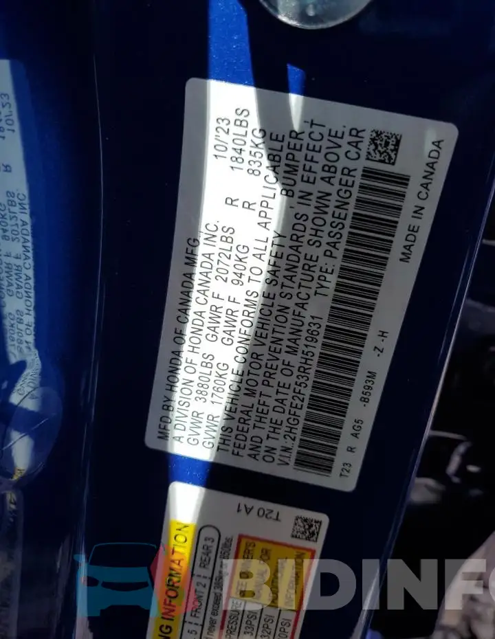 2HGFE2F53RH519631 Photo# 12